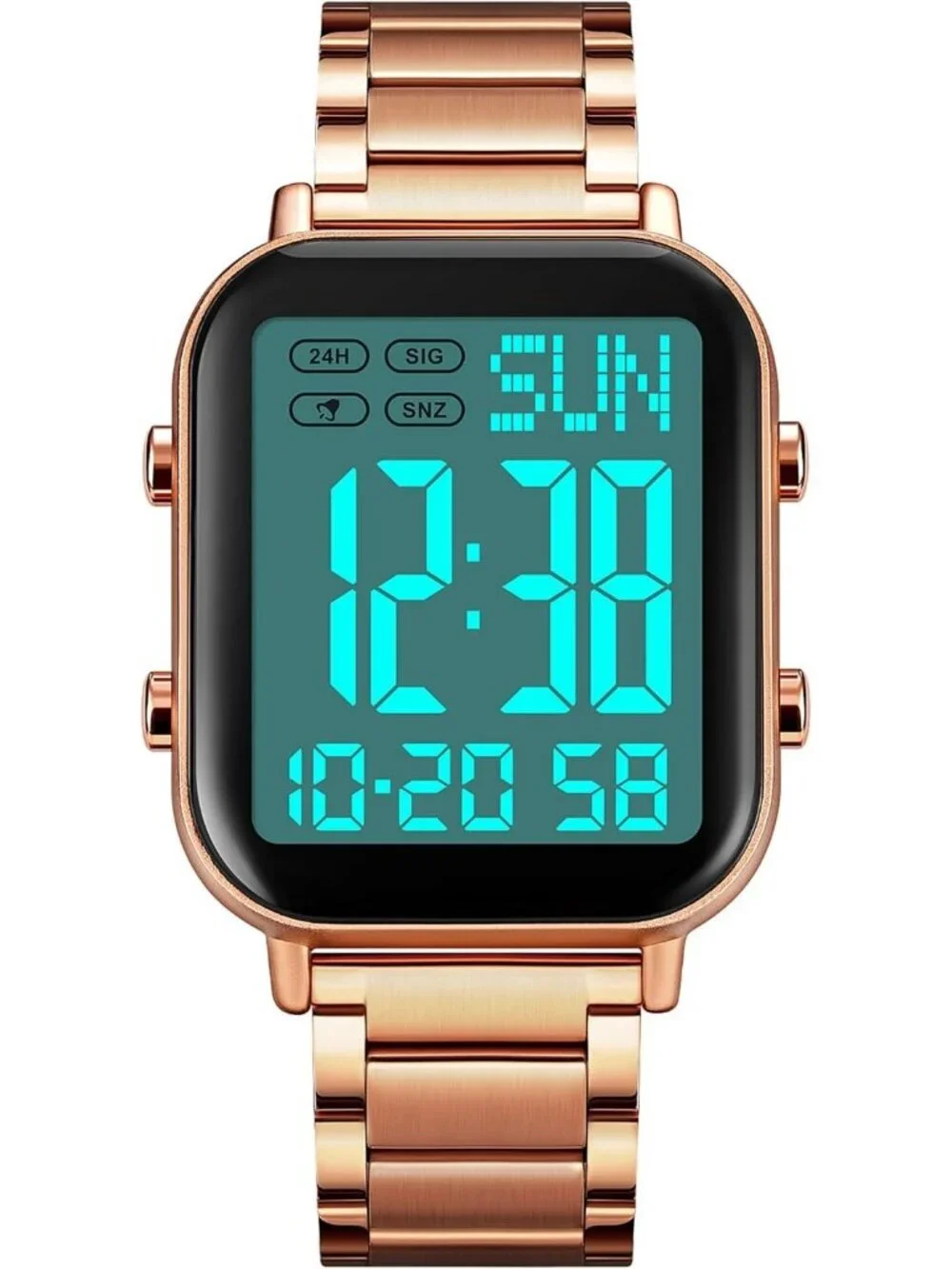 Unisex Rose Gold White Analog Stainless Steel Waterproof Square Digital Watch